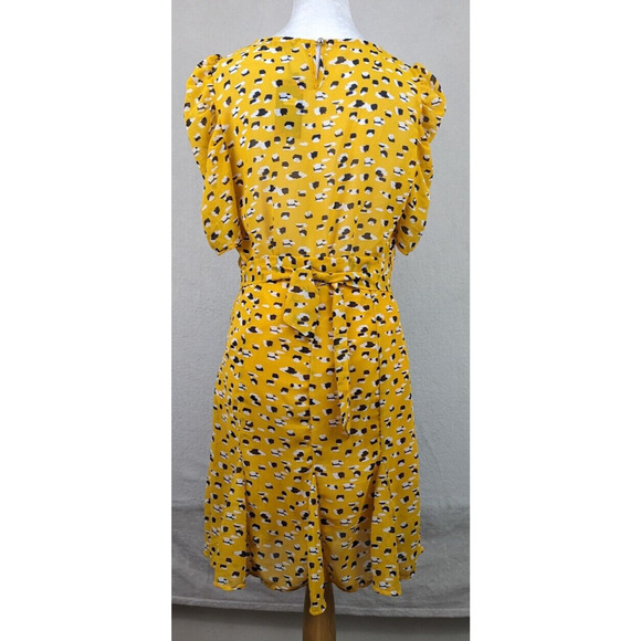 Ambition sz M Dress yellow lined sheer fluted skirt area matching belt S6 - Picture 3 of 6